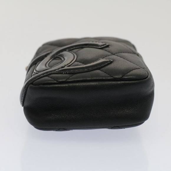 CHANEL Cambon Line COCO Mark Accessory Case Leather Black CC Auth bs7667 - Picture 5 of 16